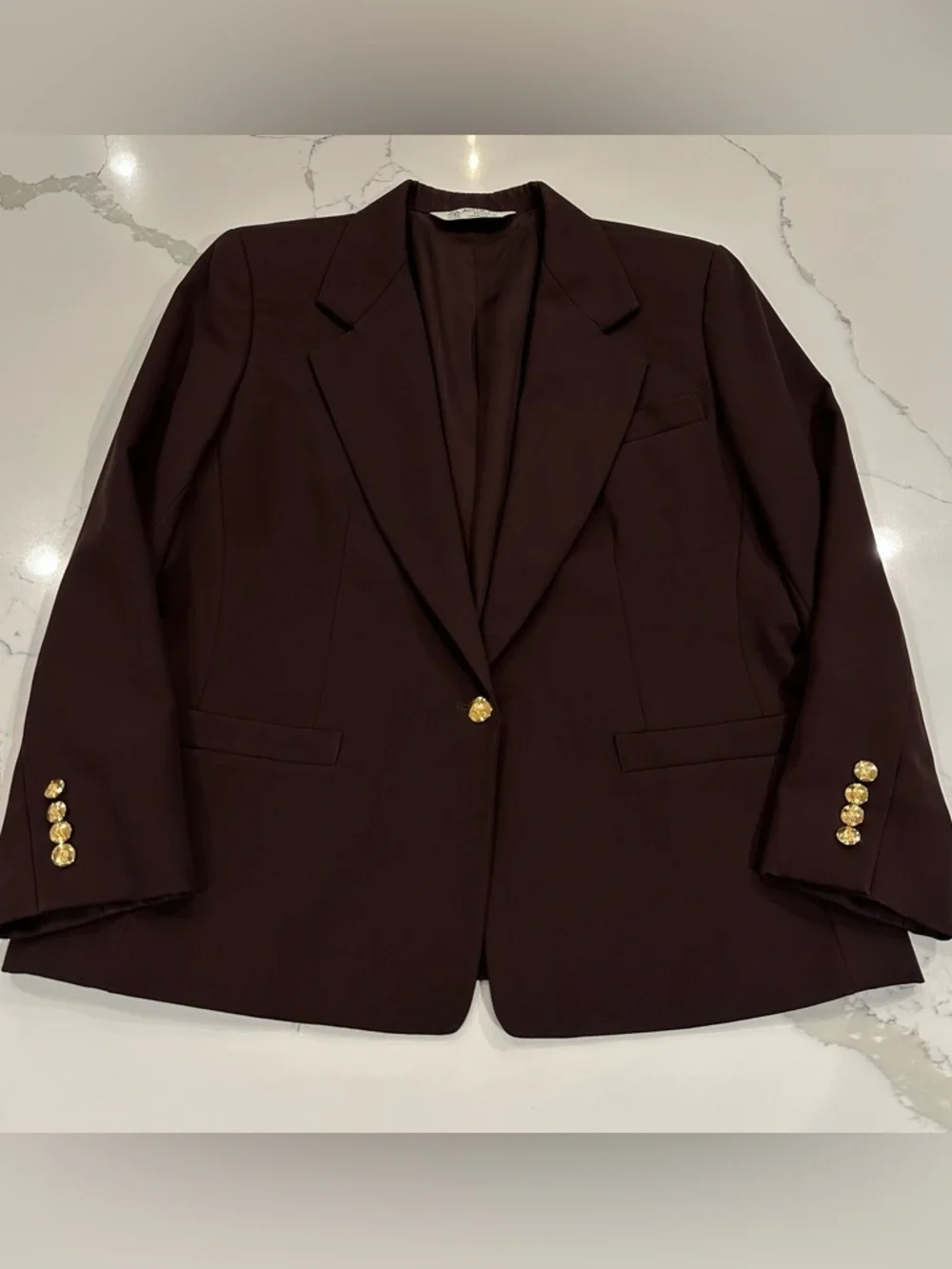Vintage Austin Reed Womens 14P Blazer Jacket Brown 100% Worsted Wool Gold Button